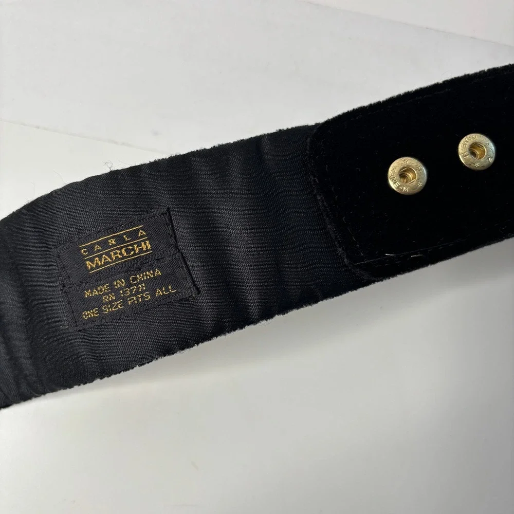 VTG Carla Marchi Black Velvet Beaded‎ Flower Snap Closure Waist Belt OS Goth 80s